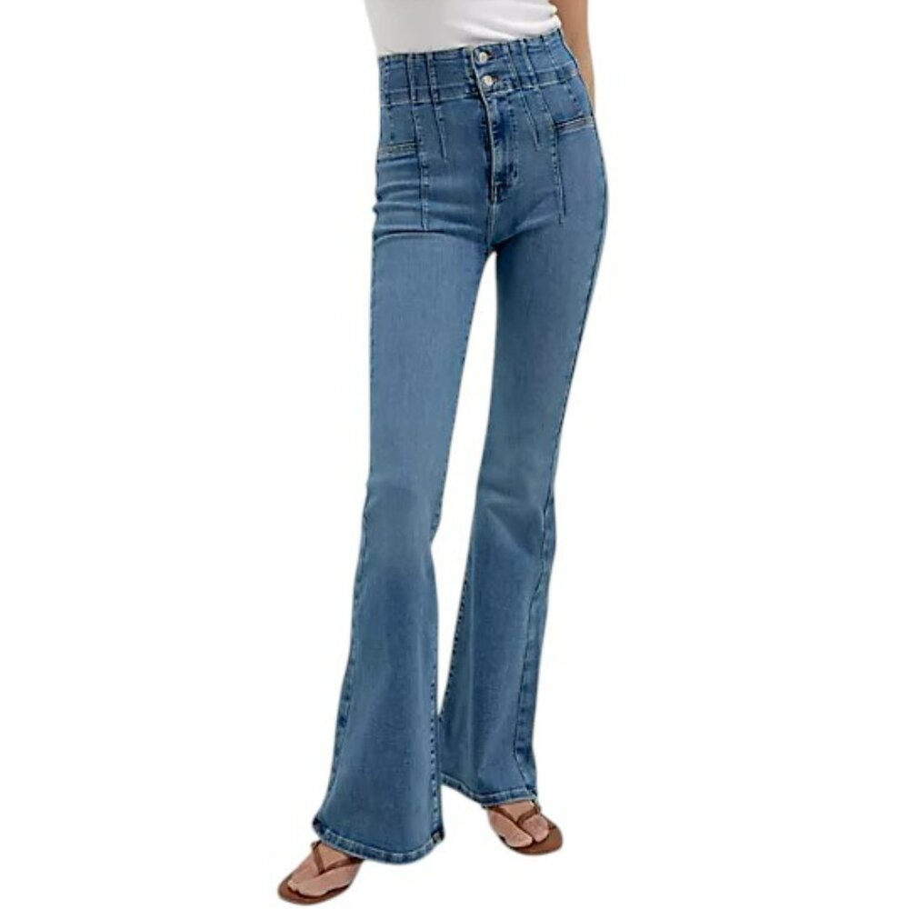 FREE PEOPLE medium blue jayde crop flare jeans Size 28 NW